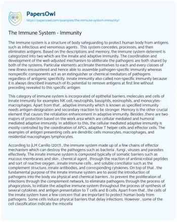 Essay on The Immune System – Immunity