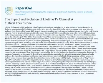 Essay on The Impact and Evolution of Lifetime TV Channel: a Cultural Touchstone