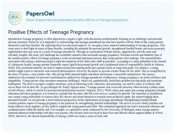 Essay on Positive Effects of Teenage Pregnancy