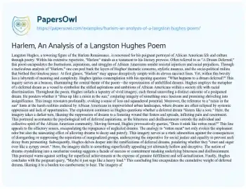 Essay on Harlem, an Analysis of a Langston Hughes Poem