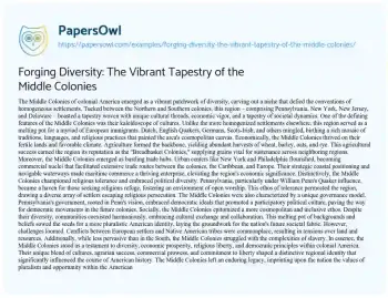 Essay on Forging Diversity: the Vibrant Tapestry of the Middle Colonies