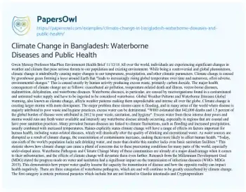 Essay on Climate Change in Bangladesh: Waterborne Diseases and Public Health