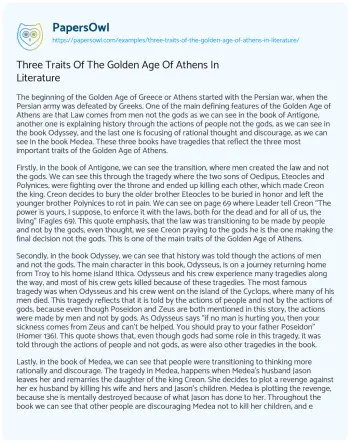 Essay on Three Traits of the Golden Age of Athens in Literature