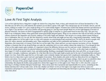 Essay on Love at First Sight Analysis