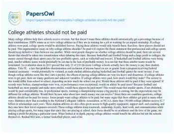 Essay on College Athletes should not be Paid