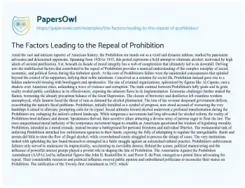 Essay on The Factors Leading to the Repeal of Prohibition