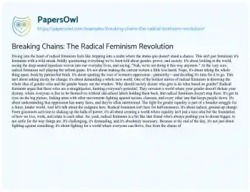 Essay on Breaking Chains: the Radical Feminism Revolution