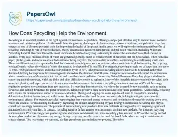 Essay on How does Recycling Help the Environment