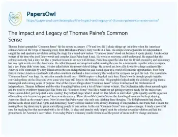 Essay on The Impact and Legacy of Thomas Paine’s Common Sense