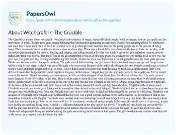 Essay on About Witchcraft in the Crucible