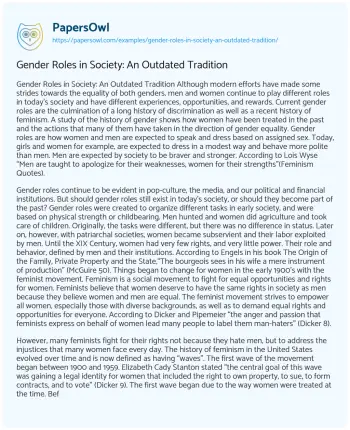 Essay on Gender Roles in Society: an Outdated Tradition