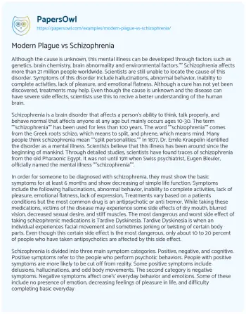 Essay on Modern Plague Vs Schizophrenia