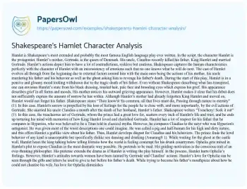 Essay on Hamlet Character Analysis