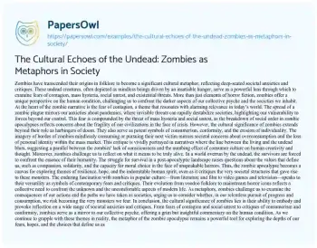 Essay on The Cultural Echoes of the Undead: Zombies as Metaphors in Society