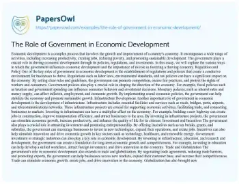 Essay on The Role of Government in Economic Development