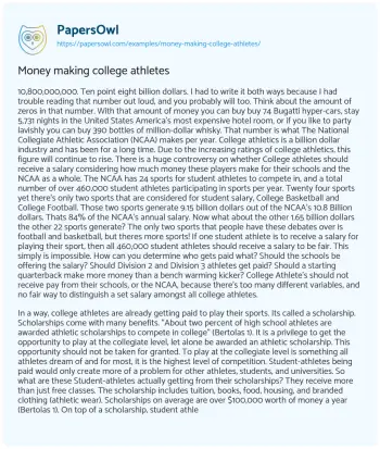 Essay on Money Making College Athletes