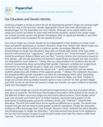 Essay on Sex Education and Gender Identity