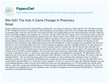 Essay on Rite Aid’s the Hub: a Game Changer in Pharmacy Retail