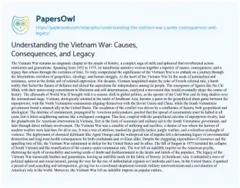 Essay on Understanding the Vietnam War: Causes, Consequences, and Legacy