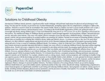 Essay on Solutions to Childhood Obesity