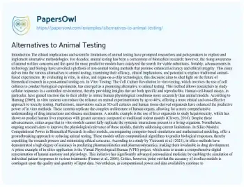 Essay on Alternatives to Animal Testing