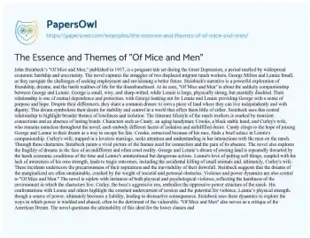 Essay on The Essence and Themes of “Of Mice and Men”