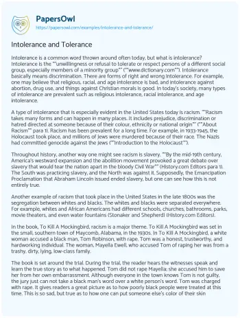 Essay on Intolerance and Tolerance