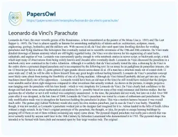 Essay on Leonardo Da Vinci’s Parachute