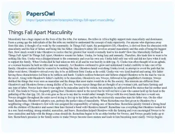 Essay on Things Fall Apart Masculinity