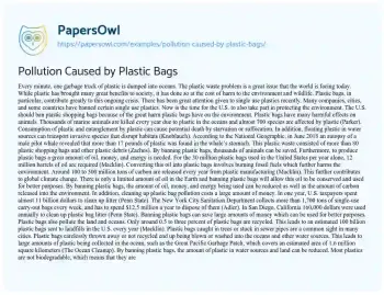 Essay on Pollution Caused by Plastic Bags