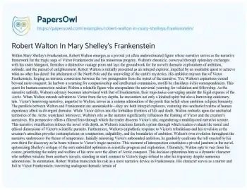 Essay on Robert Walton in Mary Shelley’s Frankenstein