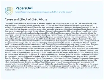 Essay on Cause and Effect of Child Abuse