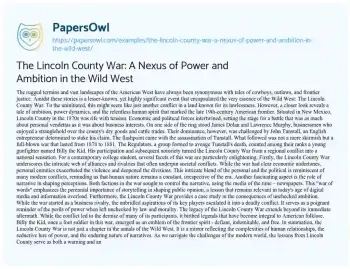 Essay on The Lincoln County War: a Nexus of Power and Ambition in the Wild West