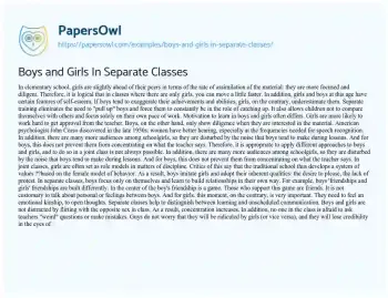 Essay on Boys and Girls in Separate Classes