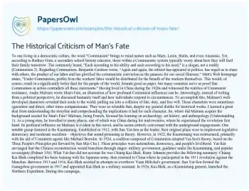 Essay on The Historical Criticism of Man’s Fate