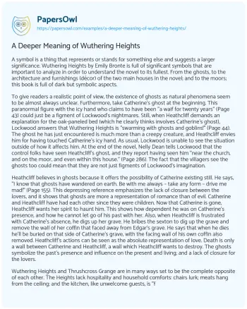 Essay on A Deeper Meaning of Wuthering Heights