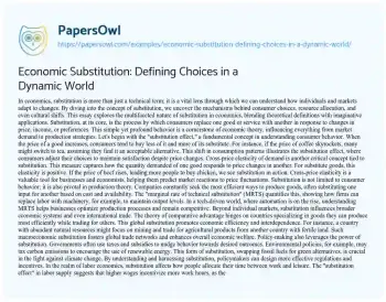 Essay on Economic Substitution: Defining Choices in a Dynamic World