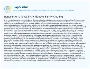 Essay on Banco International, Inc V. Goody’s Family Clothing