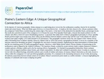 Essay on Maine’s Eastern Edge: a Unique Geographical Connection to Africa