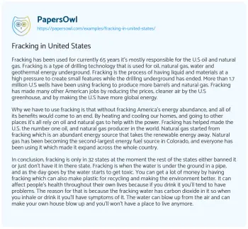 Essay on Fracking in United States