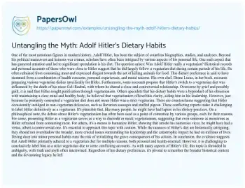 Essay on Untangling the Myth: Adolf Hitler’s Dietary Habits