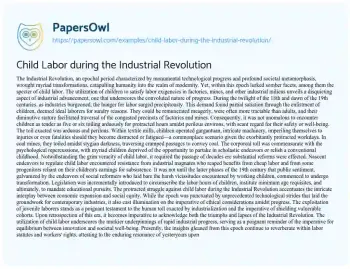 Essay on Child Labor during the Industrial Revolution