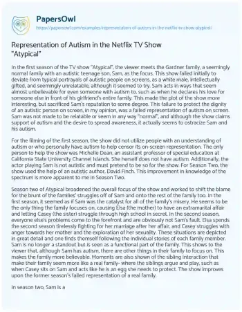 Essay on Representation of Autism in the Netflix TV Show “Atypical”