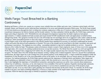 Essay on Wells Fargo: Trust Breached in a Banking Controversy