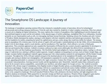 Essay on The Smartphone OS Landscape: a Journey of Innovation