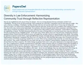 Essay on Diversity in Law Enforcement: Harmonizing Community Trust through Reflective Representation