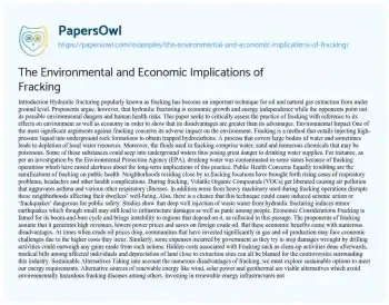 Essay on The Environmental and Economic Implications of Fracking