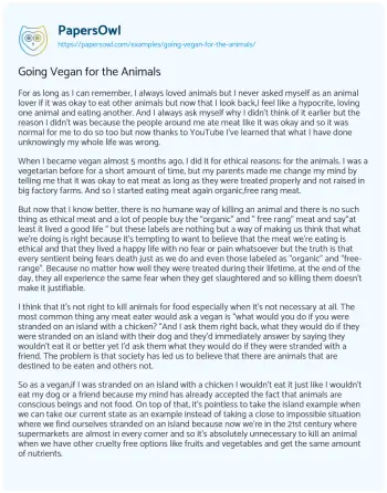 Essay on Going Vegan for the Animals