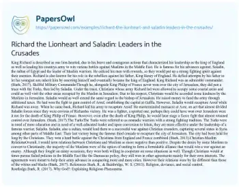 Essay on Richard the Lionheart and Saladin: Leaders in the Crusades