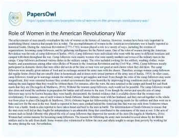 Essay on Role of Women in the American Revolutionary War